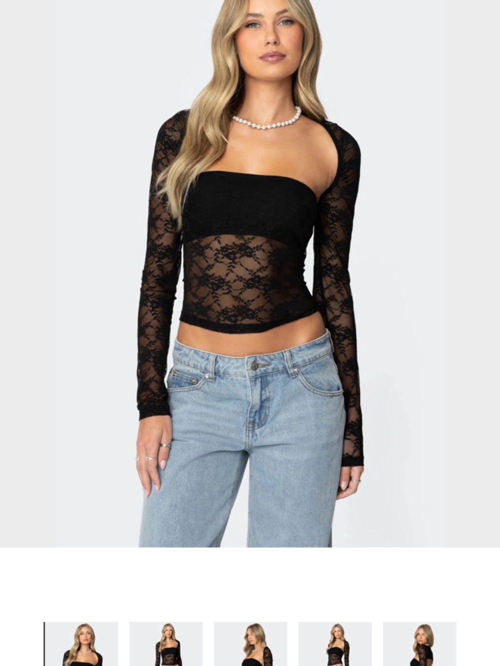 Black Lace Long-Sleeve Square Neck Crop Top